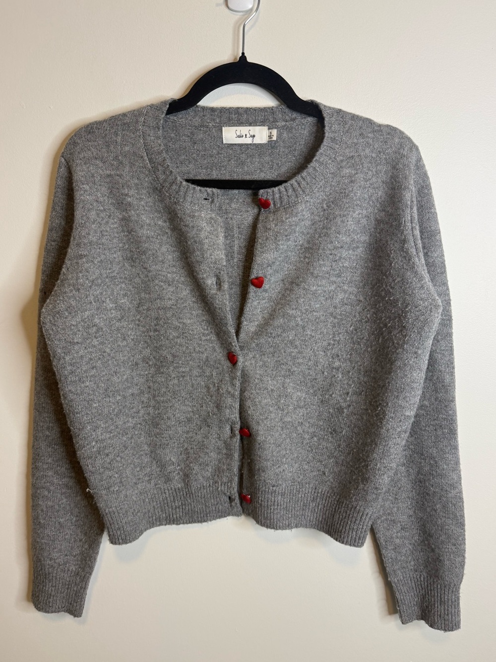 Sadie & Sage gray Cardigan with Red Heart Buttons size small